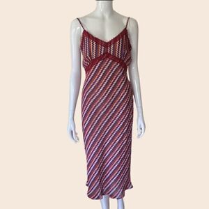 Toxic Red & Blue Chevron Print 90's Style Midi Dress Size 12